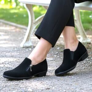Solesenseability Black Leather Comfort Wedge Slip On Shoes Women’s 8 Travel Work